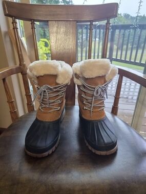 J. Crew Two-Tone Faux Fur Winter Duck Boots in Brown and Black